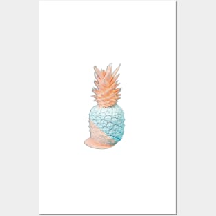 Pineapple Cute Painted Pineapple, Teal & Peach color, dipped in peach and teal graphic design, available on many products Posters and Art